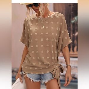 Casual Tan Blouse with Side Tie (M)